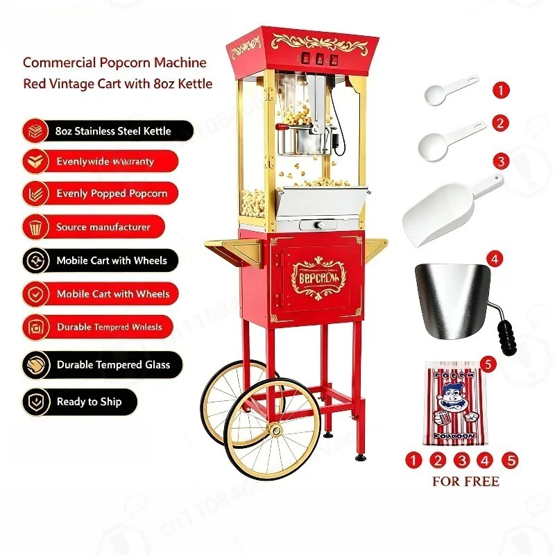 8oz Commercial Popcorn Machine, Large Capacity for Stall Vending, Garden Style Popcorn Popper