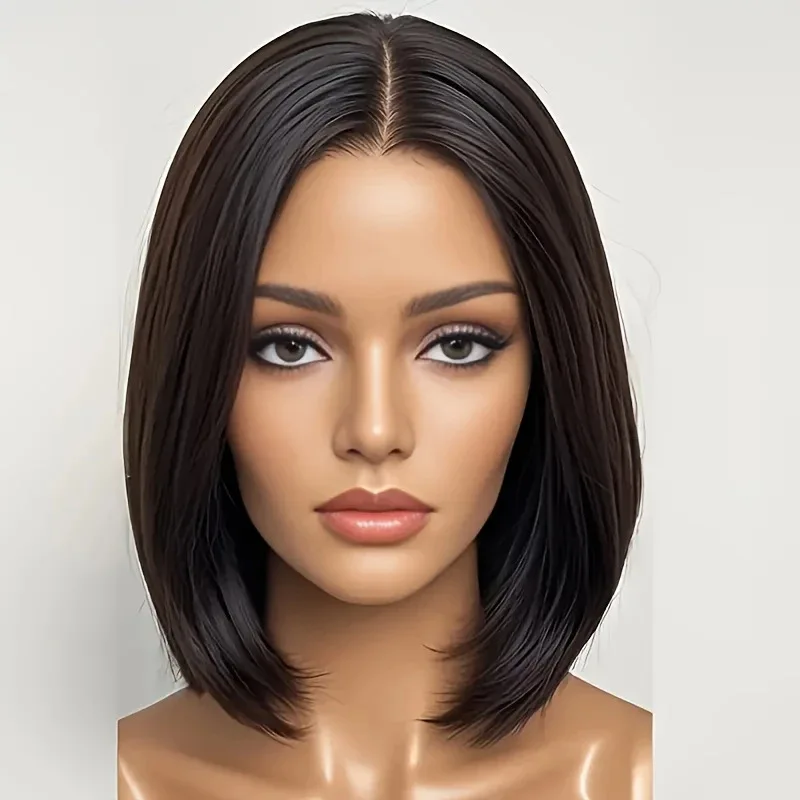 Fashionable nature wig bob, synthetic high-temperature fiber short straight full head cover, simple and modern style