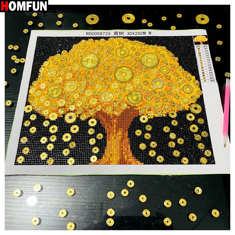 HOMFUN 5D pittura diamante fai da te mosaico albero dei soldi d\'oro forma speciale strass punto croce ricamo buona decorazione del simbolismo