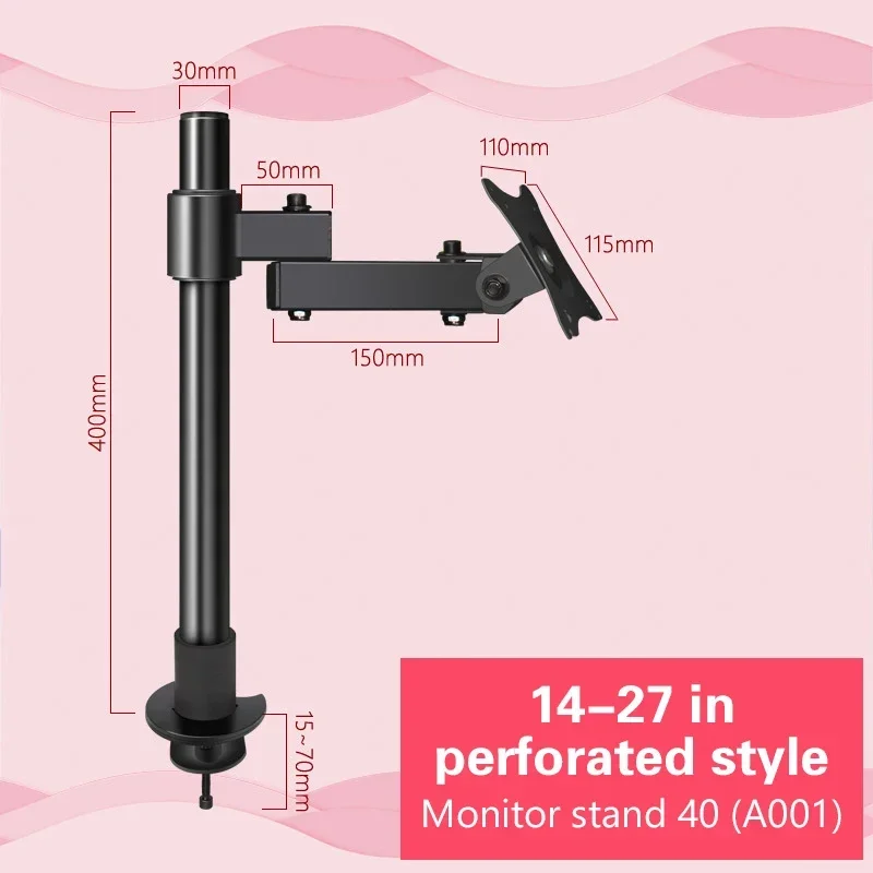14-27 Inches Desktop Computer Monitor Hanging Arm Holder PC Display Screen Stand Bracket 600mm Height 360 Degree Rotation