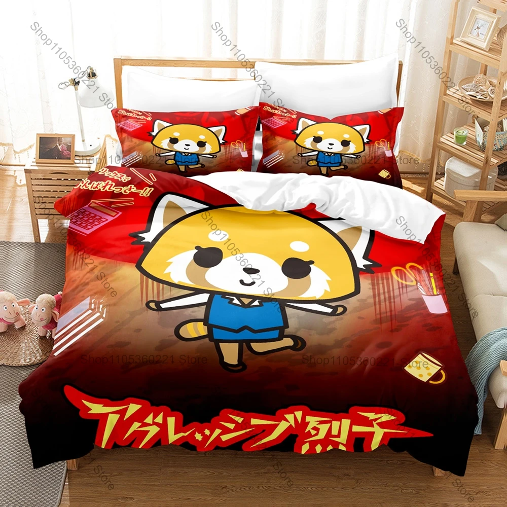 Muted Minimal Office Panda Grunge Sketch Duvet Cover + 2 Pillowcases Neutral Red Beige Decor