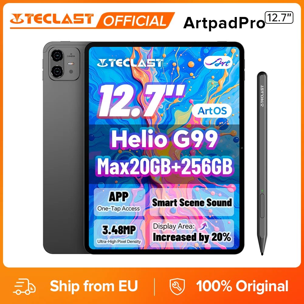 Tablette Teclast ArtPad Pro 12,7 pouces avec écran UHD 2,2K, 20 Go de RAM max., 256 Go de ROM, Helio G99, 10000 mAh, 30 W, Android 15, LTE mondial