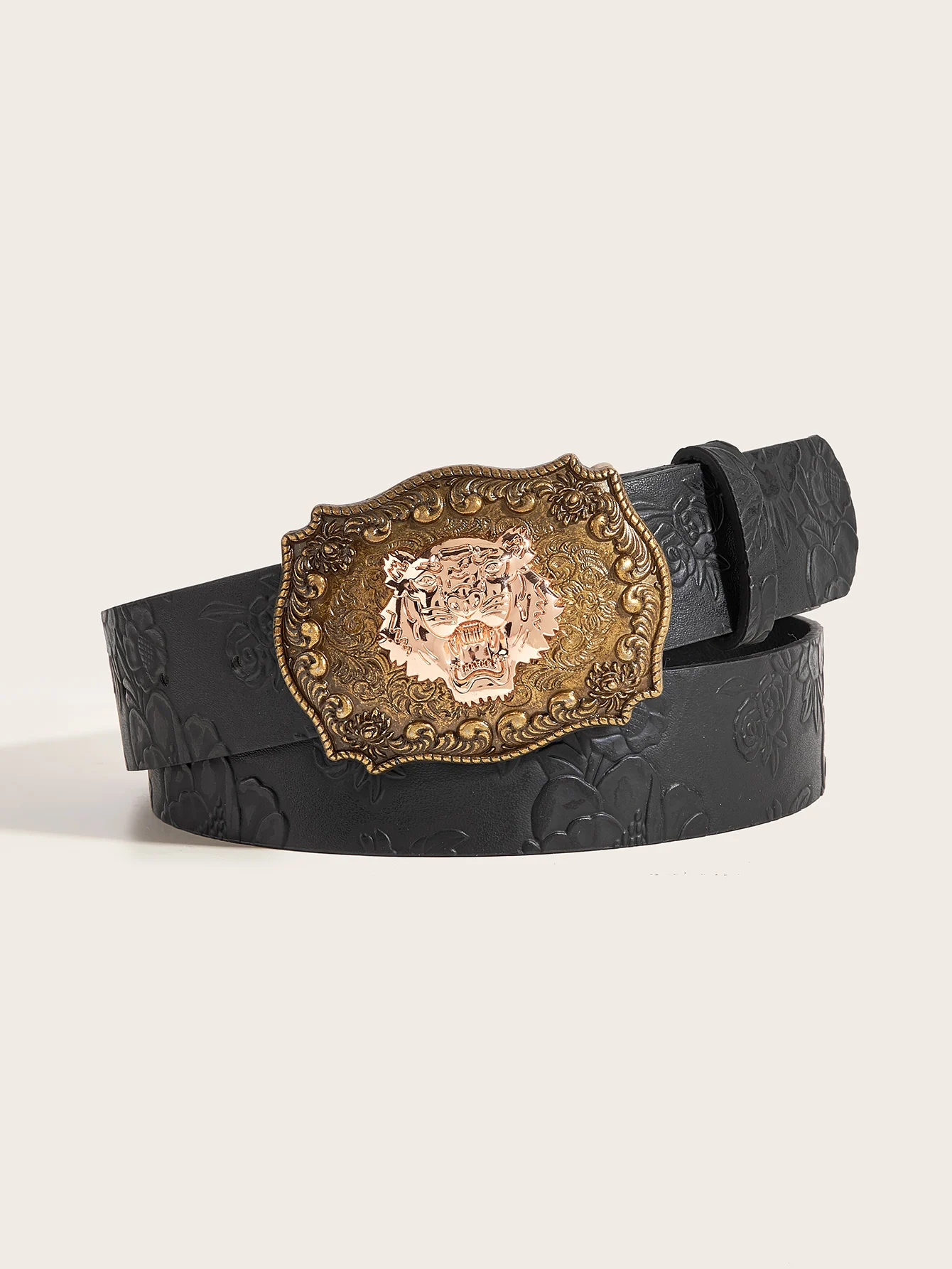 Retro western style tiger head buckle PU belt, versatile with all kinds of jeans