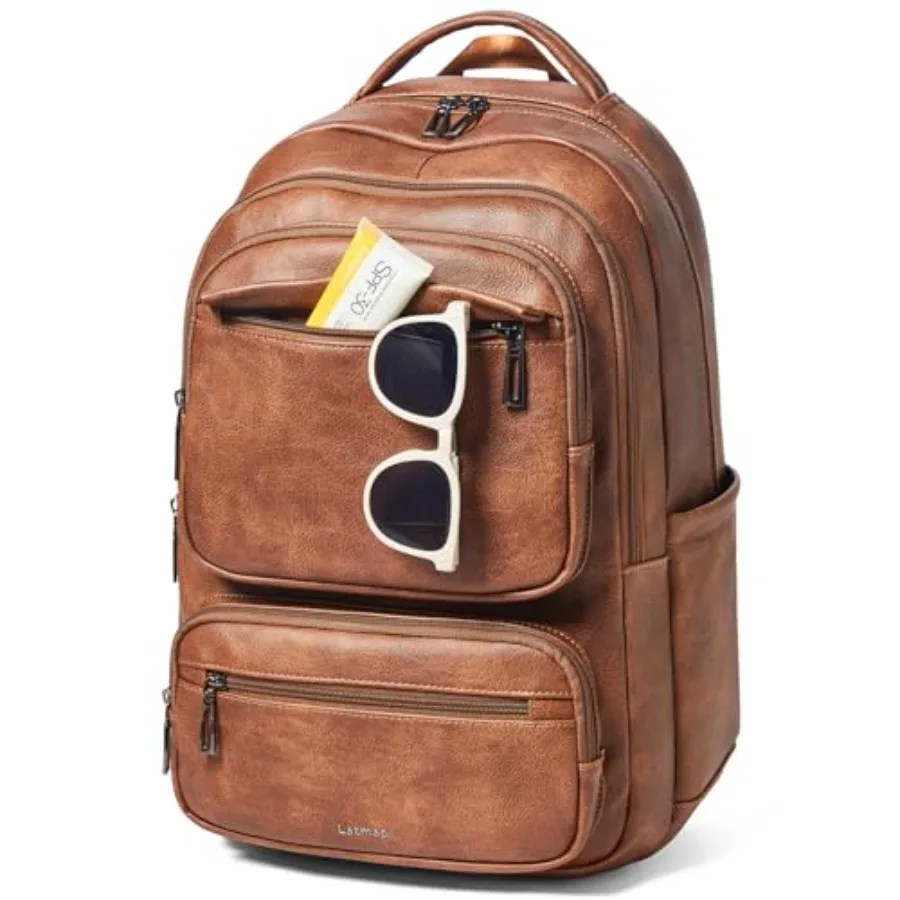 

43L Backpack Purse For Women Men Leather Shoulder Diaper Bookbag Tote 17 16 15.6 Inch Laptop Bag Handbags For Travel Work Colle