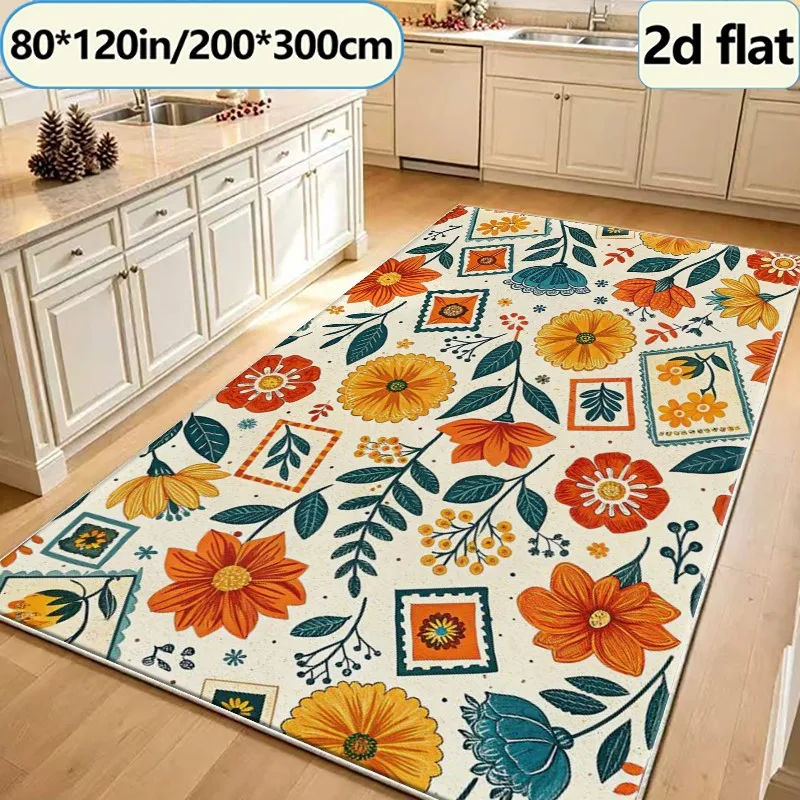 Vintage Floral Pattern Carpet, Bohemian Style Plant Pattern Carpet, Suitable for Living Room, Bedroom, and Home Floor Decoration