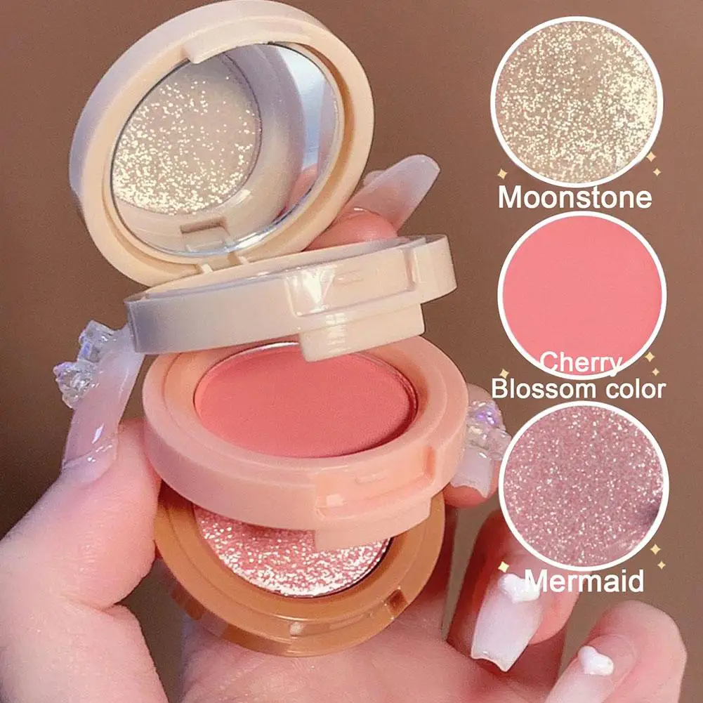 Paleta de polvo resaltador 3 en 1, bronceador de contorno, sombra de ojos brillante, maquillaje de perlas de larga duración para cara cosmética coreana D1Y5