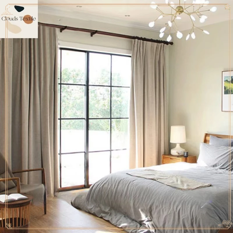 Modern Linen 100% Blackout Curtains for Living Dining Room Bedroom Window Door Screen Blinds Curtains Customize