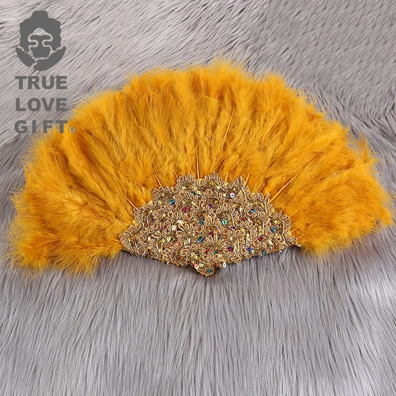 Wedding bride feather fan hand holding fan craft handmade DIY dress with fan