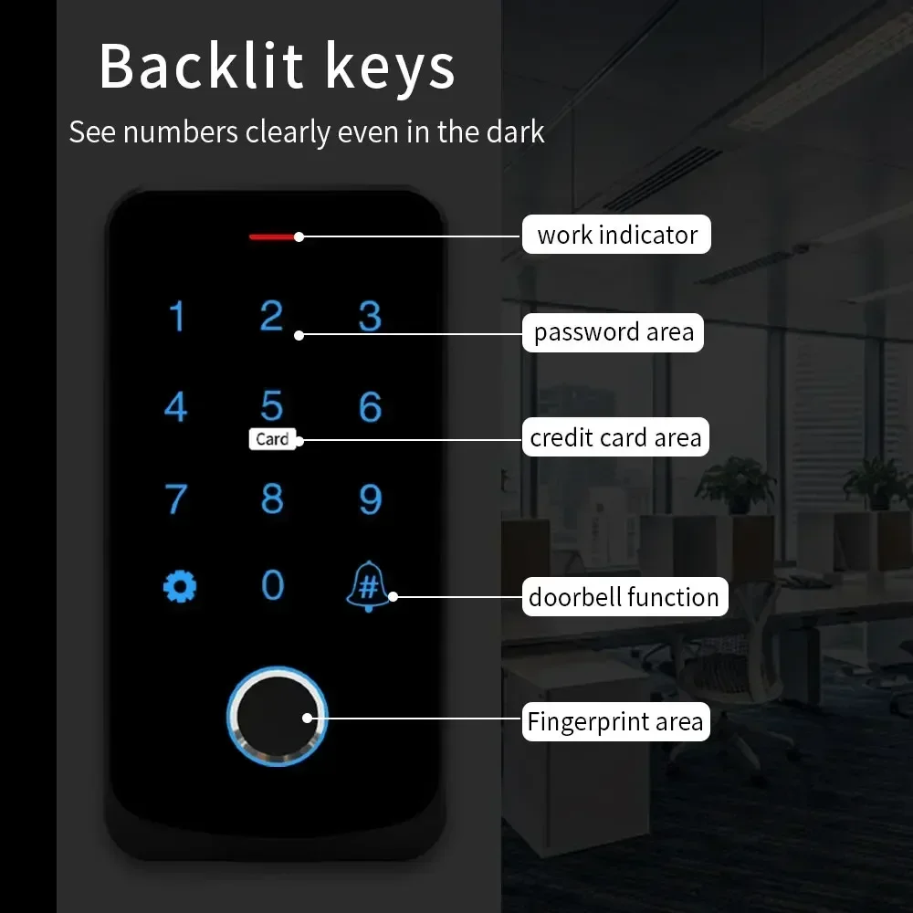 Imagem -03 - Impermeável Biométrico Fingerprint Touch Backlight Access Control Teclado Rfid 13.56mhz Tuya App Controle Leitor de Cartão