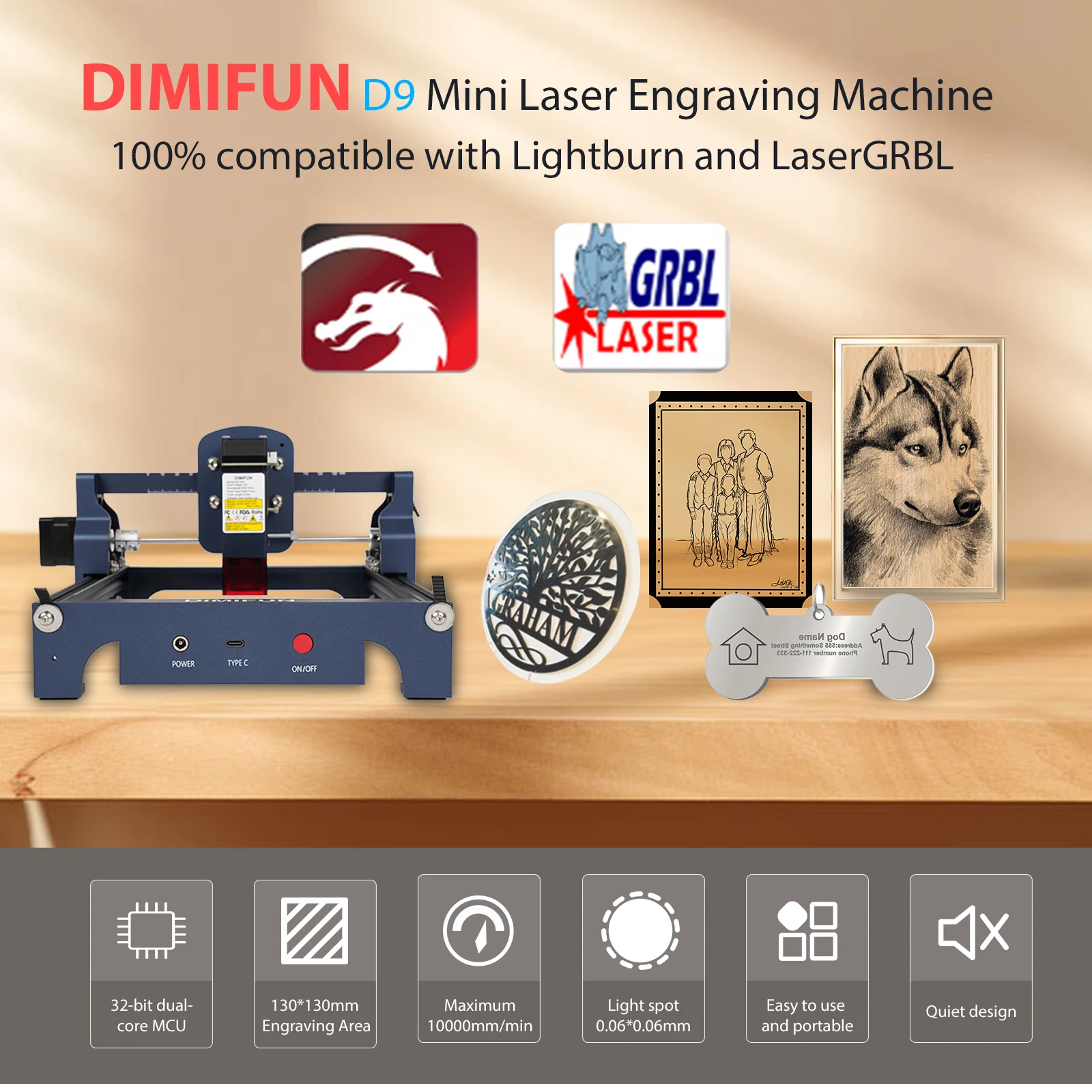 DIMIFUN A25 2.5W Laser de bureau à vendre Machine de gravure 130*130mm Machine de gravure Laser sur bois