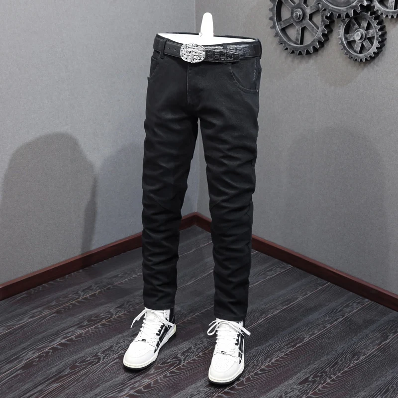 Fashion Designer Men Jeans High Quality Black Elastic Stretch Slim Fit Vintage Jeans Men Korean Style Casual Denim Pants Hombre