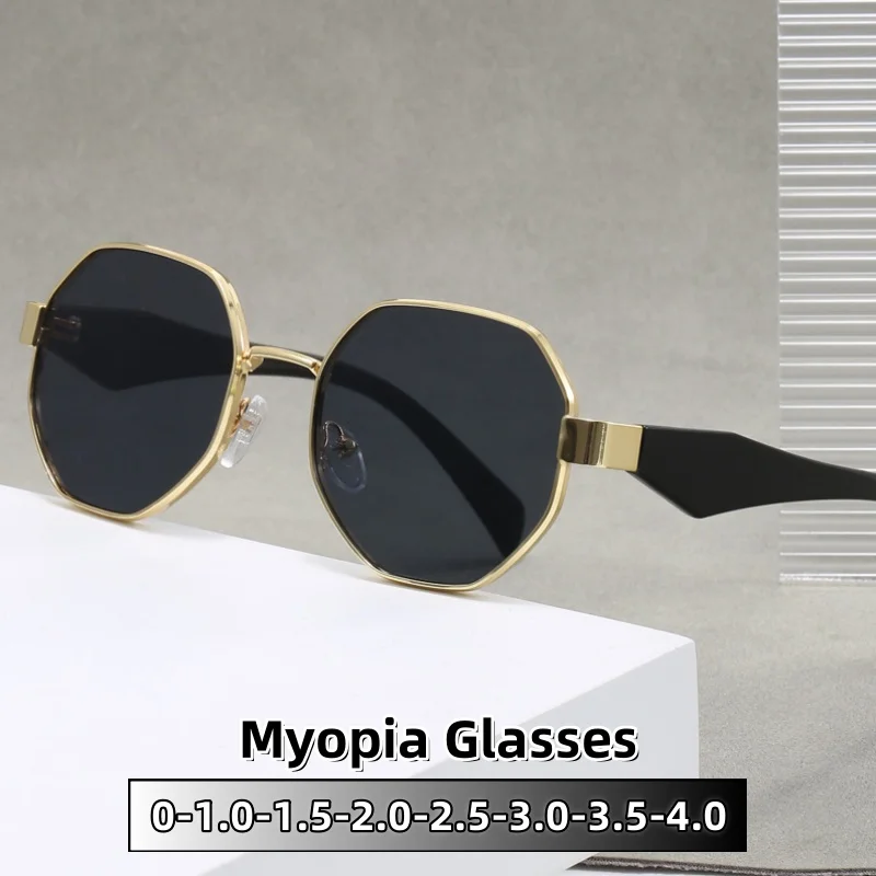 

Retro Circular Polygonal Metal Myopia Sunglasses Fashionable Metal Framed Eye Protection UV Resistant Glasse 0 To -4.0