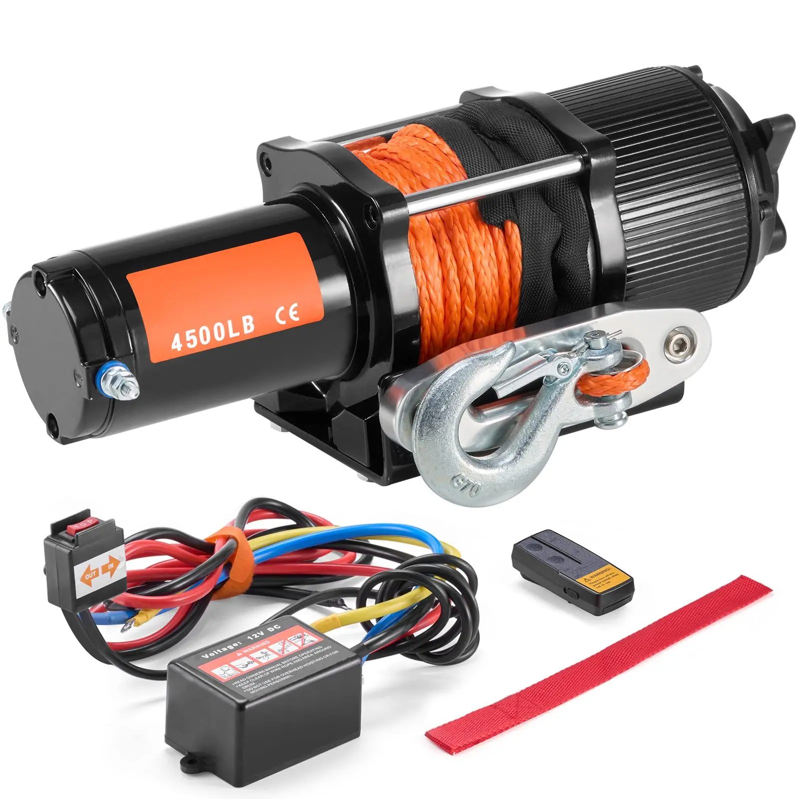 Electric Winch, 4500 lb Line Pull Capacity, 12V DC ATV/UTV Winch with Φ1/4 in x 39 ft 12 Strands Synthetic Rope Aluminum Fairlea
