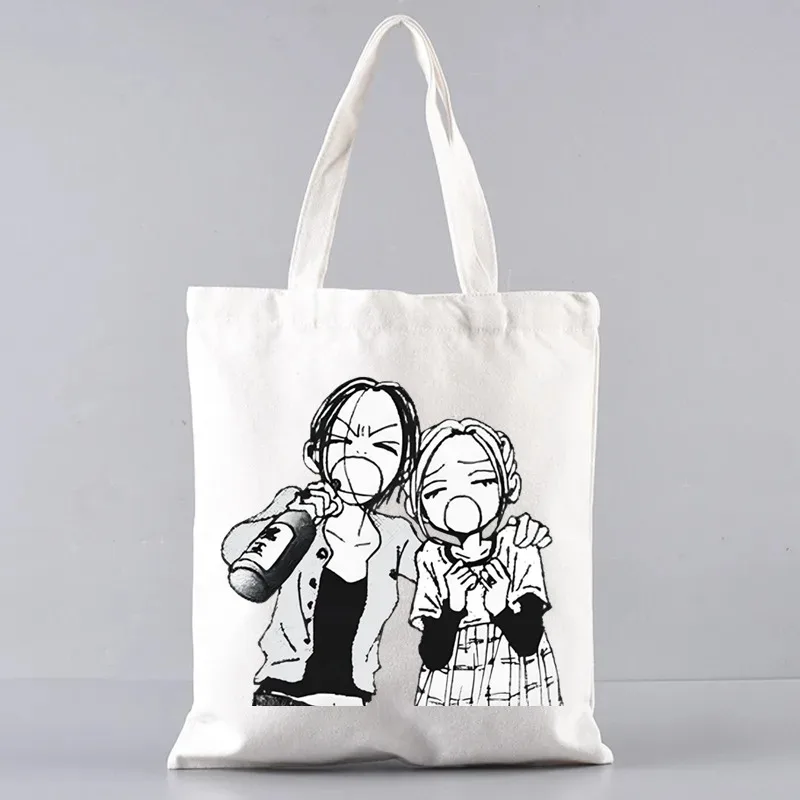 Black Stones NANA Osaki Einkaufstasche aus Segeltuch mit japanischem Anime-Grafikdruck, oben offene Einkaufs-Umhängetasche für Schulgeschenke