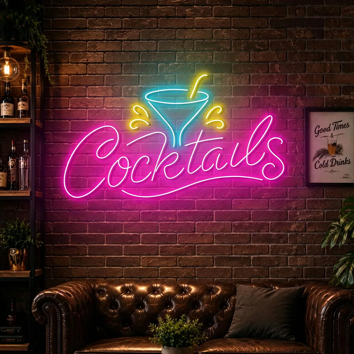 Cocktail Neon Sign, Bar Lounge Decor, Pub or Man Cave Decor, Cocktail Wall Art, Bar Sign, Unique Gift For Dad/Him/Bartender image 9