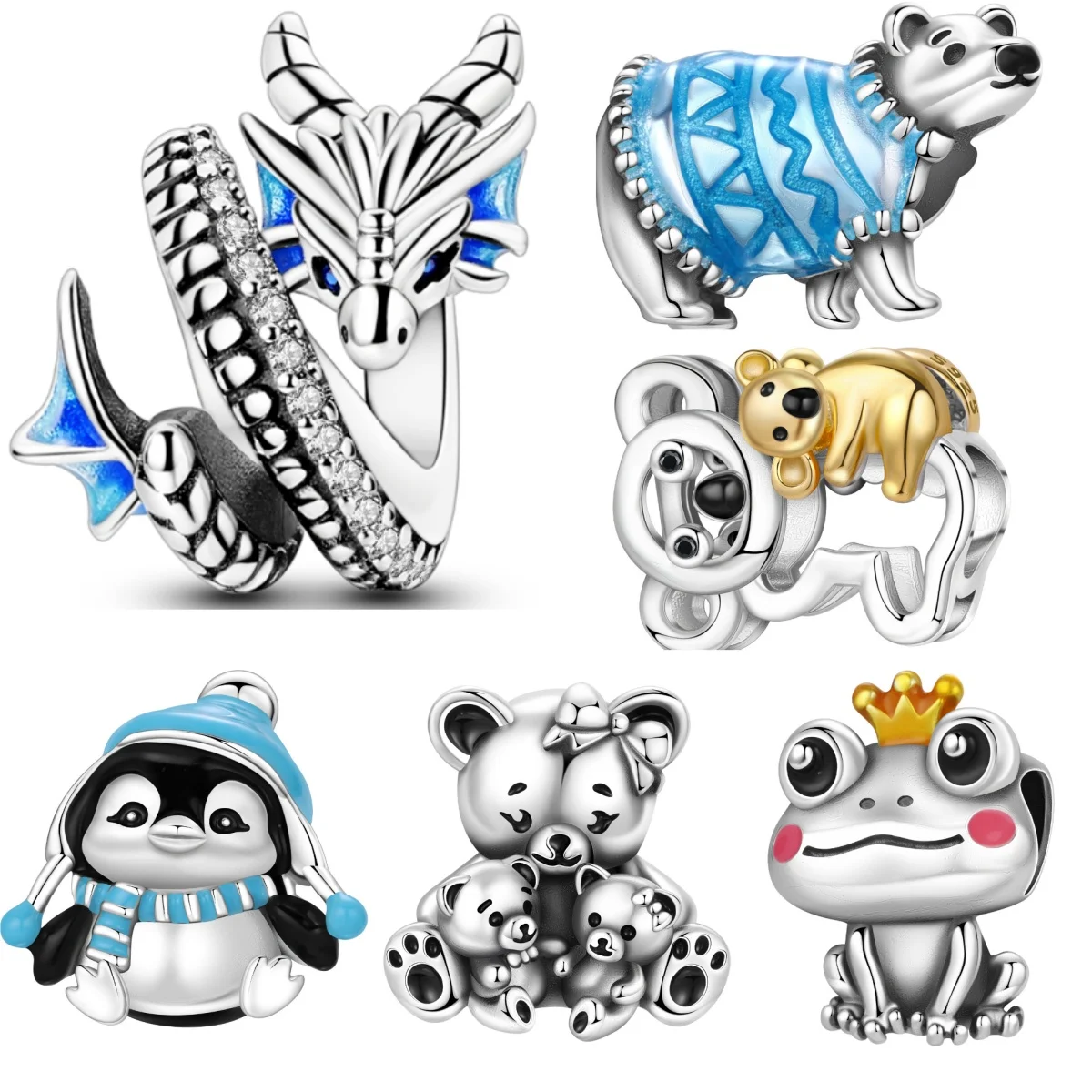 925 Sterling Silver Blue Dragon Shaped Animal Beads Fit Wear Charms Bracelets S925 DIY Exquisite Party Gifts Jewelry Accessories