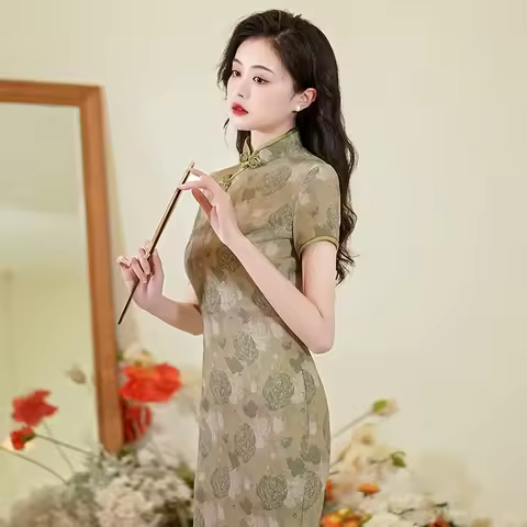 Yourqipao Summer Improved Cheongsam Fashion Retro Plus Size Performance Clothing Chinese Style Evening Dress Qipao for Women