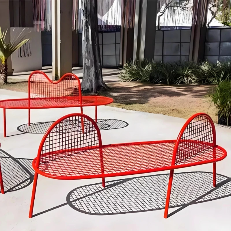 Banc de jardin en fer forgé pour l'extérieur, chaise d'extérieur en maille métallique, premium, pour parc, restaurant