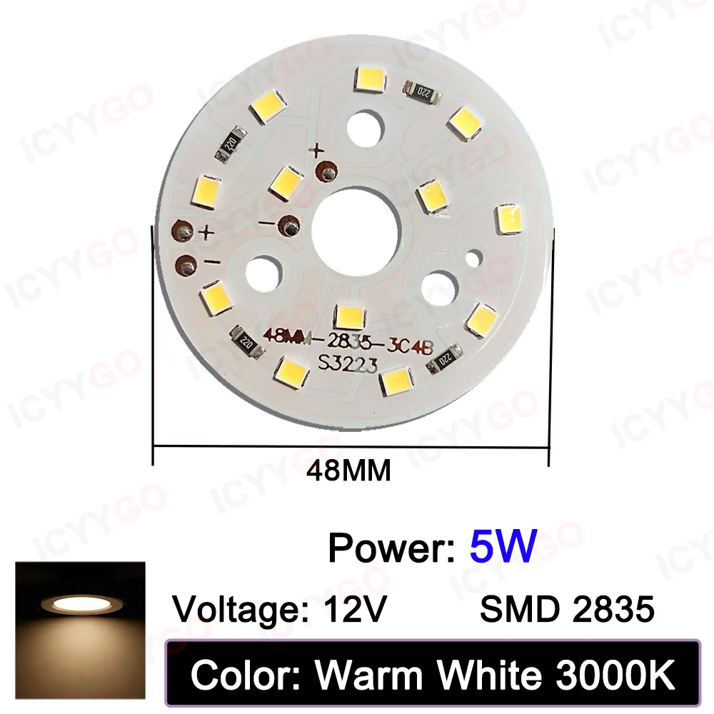 Imagem -03 - Painel de Luz Led 3w 12v Placa de Fonte de Luz de Baixa Tensão dc Luz Branca Luz Quente 46 mm 48 mm 65 mm Faça Você Mesmo Painel de Luz Redondo 12v