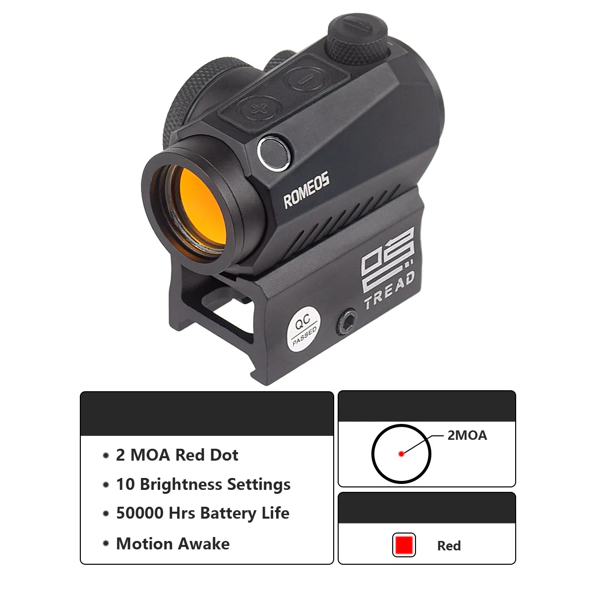 ROMEO5 1x20mm 2 MOA Red Dot Sight Reflex Riflescope Hunting Scope With Mount Riser 20mm Rail Co-Witness Holographic AR15 HK416