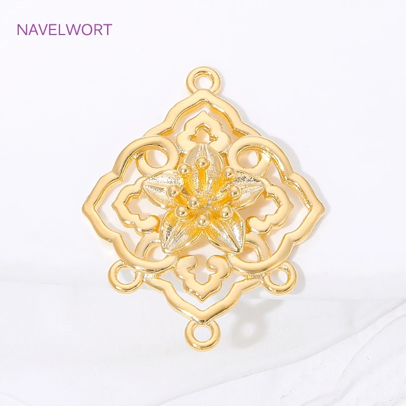 18K Gold Plated Rhombus Frame Charm Connector For Earrings,Brass Connectors For Jewelry Findings,DIY Jewelry Making Supplies