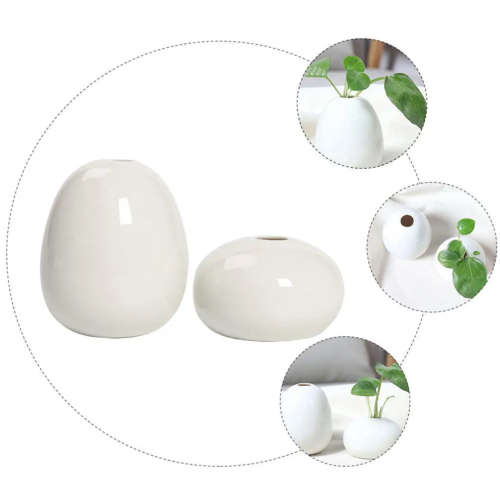 2Pcs Environmental Friendly Ceramic Flower Vase Set Chic Fresh Look Flower Holder for Home Office Shopping Mall Exhibition Decor