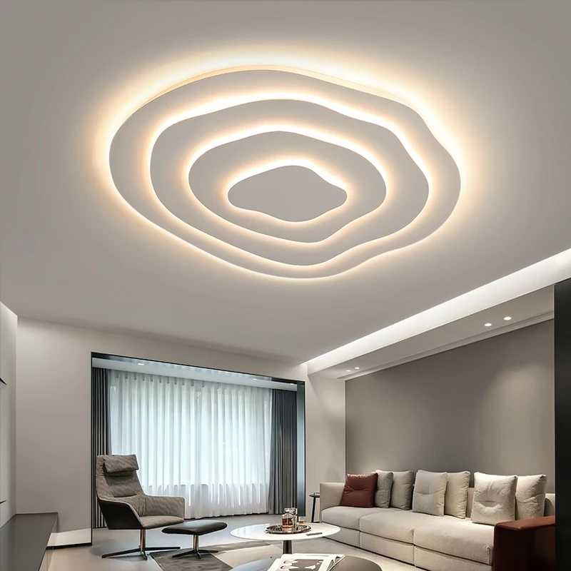 Modern LED Ceiling Mounted Light White Bedroom Round Ceiling Light For Living Room  Restaurant Decor Simple Corrugated Lamp