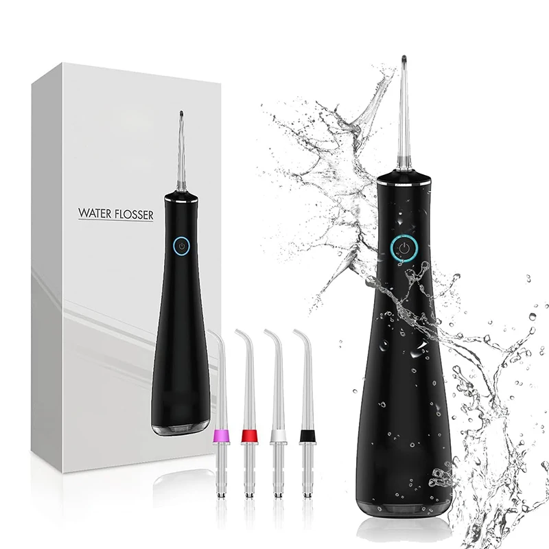 Household Rechargeable IPX7 Waterproof Electric Oral Irrigator Water Flosser with 4 Tips 3 Speed for Teeth Cleaning