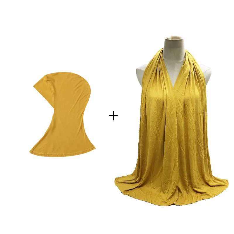 

Высококачественный комплект из 2 предметов: мягкий модальный шарф и эластичная кепка-хиджаб для мусульманских женщин, платок, шаль, тюрбан, нижний платок, турбанте