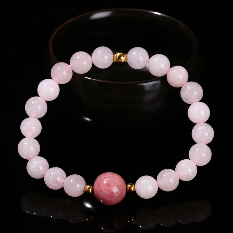 JD Natural Stone Pink Quartz With Rhodonite Bead Bracelet Women Simple Design Handmade Stretch Bracelet Reiki Healing Party Gift