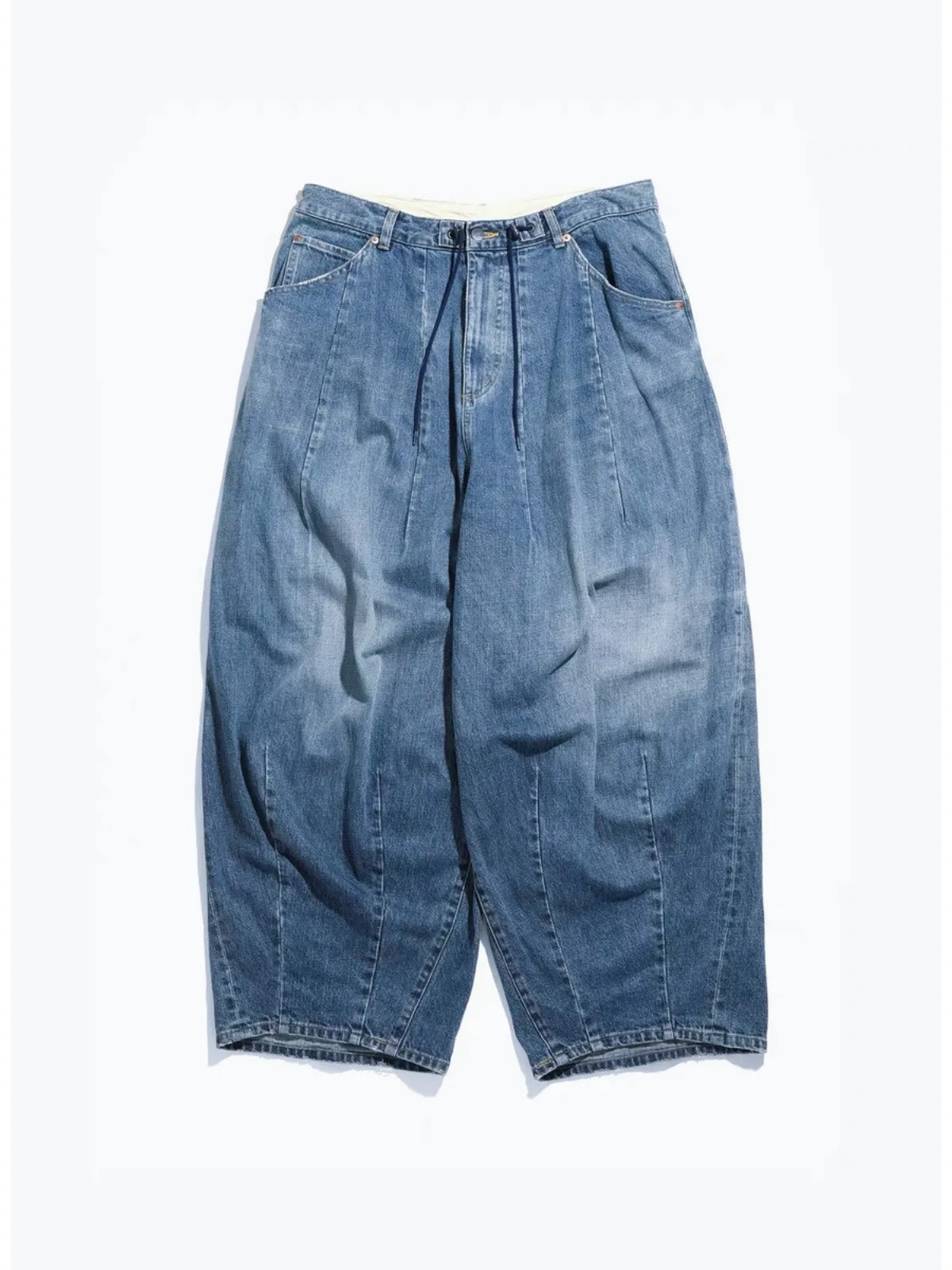 New Arrival Japanese Retro Washed Loose Wide Leg Balloon Denim Long Pants for Men Jeans