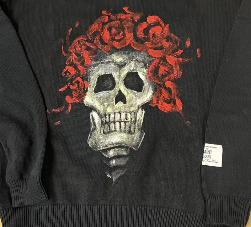 SAINT Black Rose Skull Hand-painted Sweaters Heavy Casual Loose Men's Women's Turtleneck Kint Sweaters