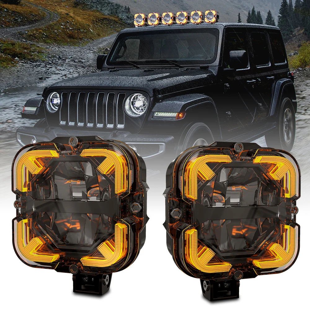60W Car Led Work Light Bar 12v Spot Lamp with Amber DRL Driving Lamps For Tractors Boat Auto Off Road 4x4 SUV ATV Headlight