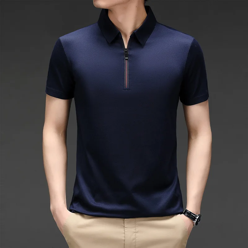 2023 Summer Men\'s Ice Silk Cool Polo Short Sleeve T-shirt Large Thin T-shirt Short Sleeve Polo Shirt Business Casual Shirt