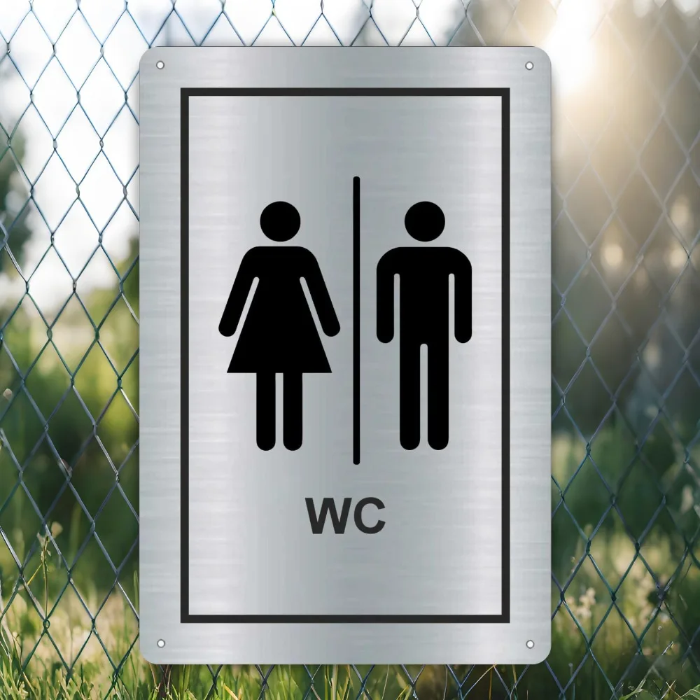 Gebürstetes Silbernes Toiletten-Blechschild 8x12 Zoll - 2D Flache Ungerahmte Wanddekoration für Damen- und Herren-WC-Türen, Outdoor-Geschenk-Dekoration