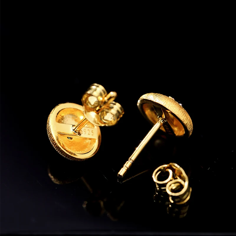 Scolpito series, Golden Bean European and n court, retro-style shining wire stud S925 silver-plated female