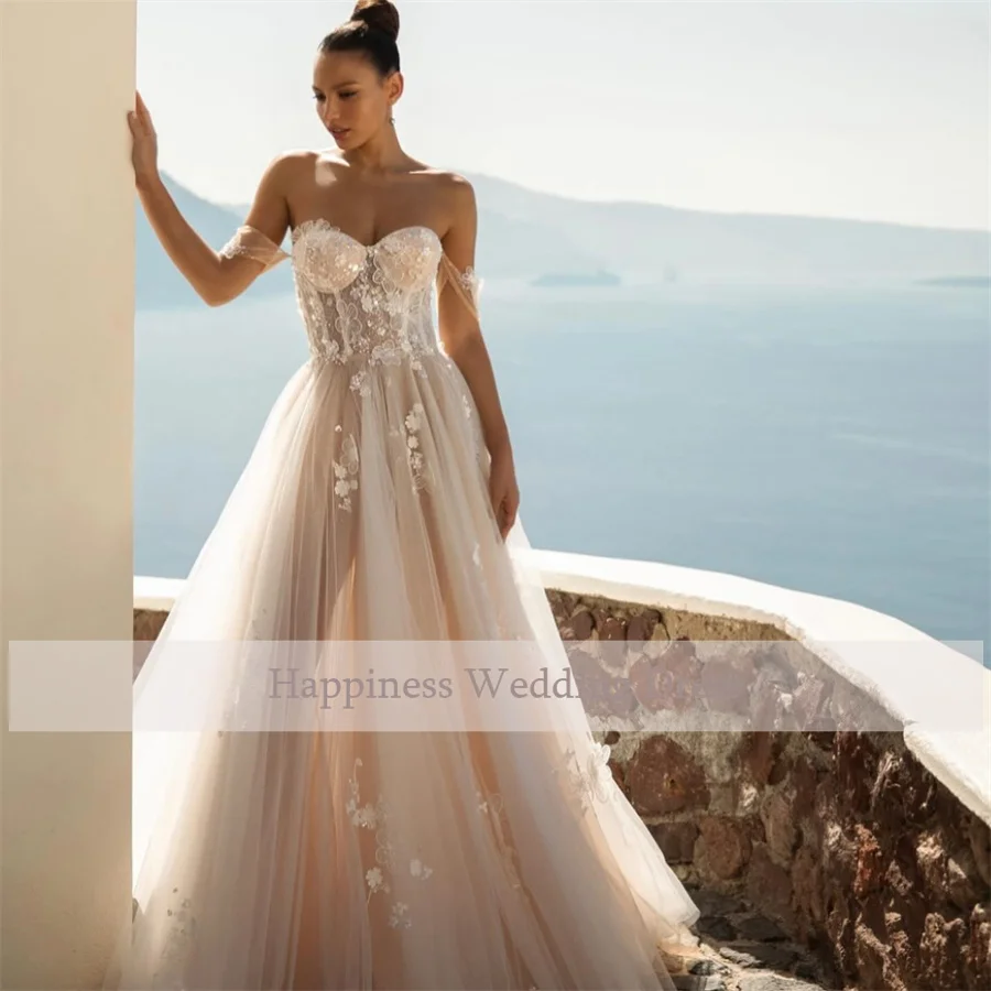 

Customized Corset Designs Glitter Evening Gown Sweetheart Lace Appliques Back See Through Wedding Gown vestidos de noche
