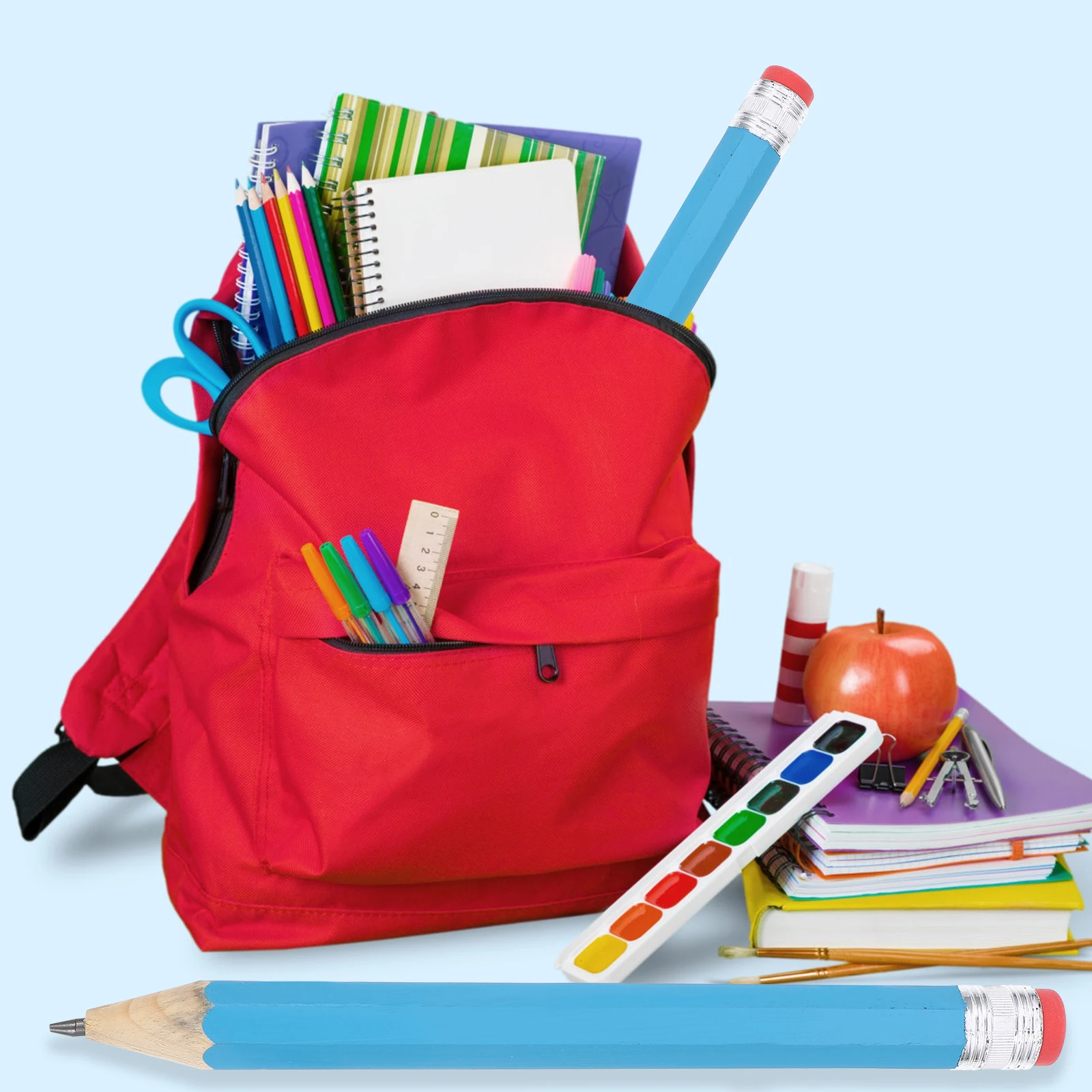 

2pcs Large Wooden Drawing Writing Pencils Carpenter Long Bamboo Eraser Fade Proof Plastic Case Protect