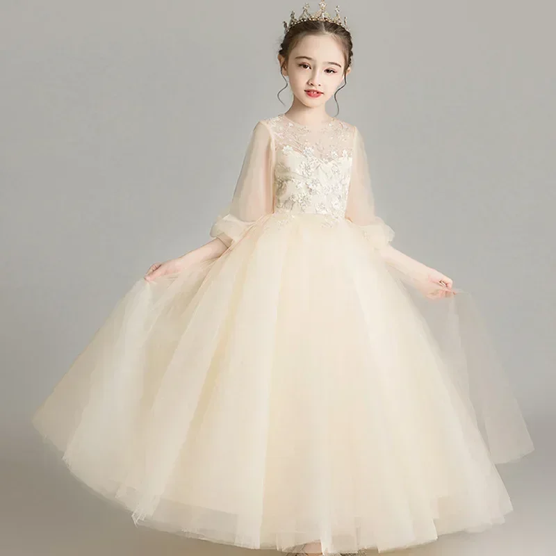 Blumenjunge Prinzessin Kinder 2024 Western-Hochzeitskleid Flauschige Gaze Blumenjunge Walk Host Klavier Performance Kleid