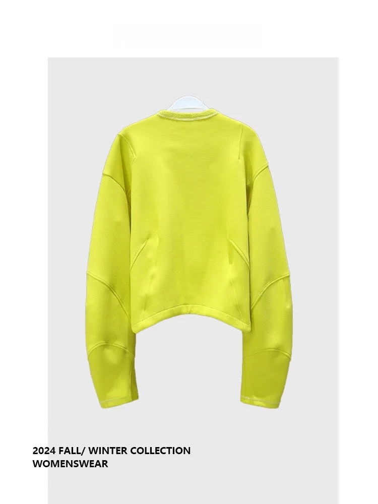 Kurtka baseballowa Forever 2 ort, żółta odzież wierzchnia, unikalna, do dojazdów do pracy, jesienna, długa, dla kobiet o figurze gruszki.