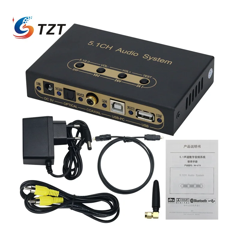 

TZT HG-677X 5.1CH Audio System Bluetooth Receiver U Disk Player Optical Coaxial Audio DAC USB Sound Card