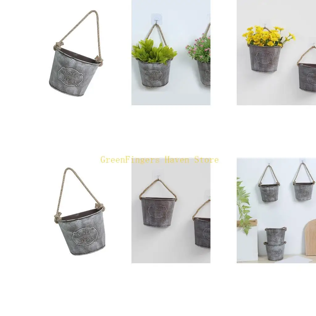 F68D Retro Styles Iron Wall Mounted Flower Pot Basket With Strong Hook For Home Garden