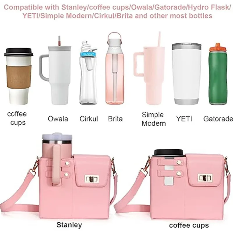 Portable Beverage Bottle Water Cup PU Shoulder Bag Outdoor Bag Cover Open Commuter Crossbody Mid Soft Chain Phone Bag Unisex New