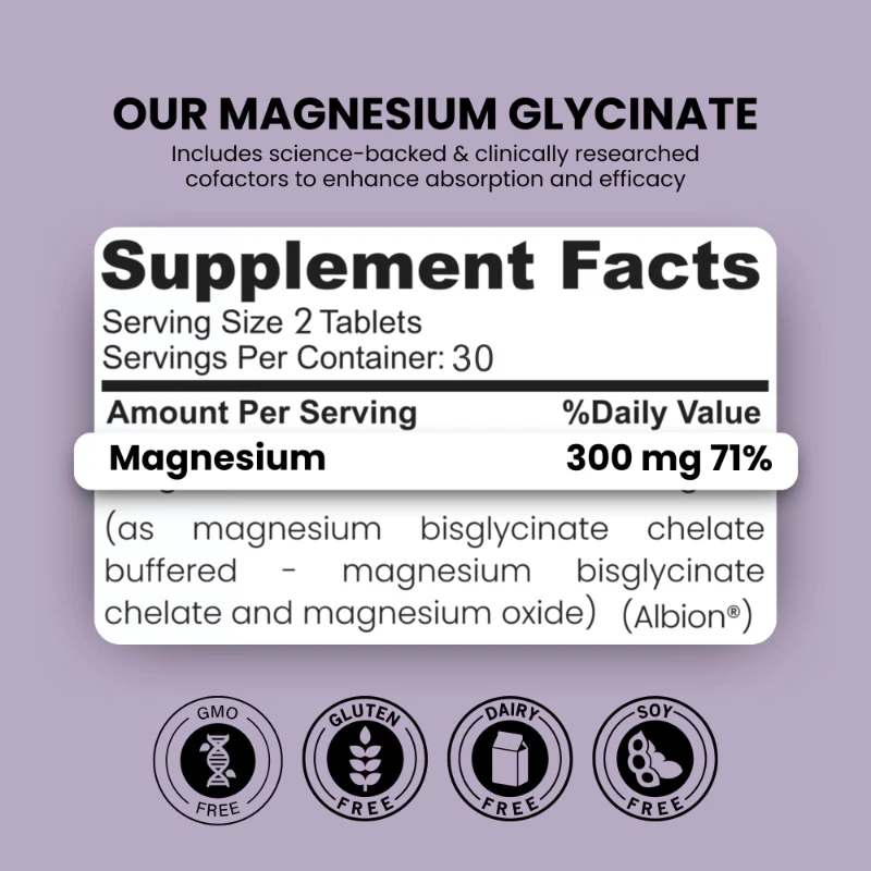 Magnesium Glycine 500mg/portion -100% Chelate, High Absorption | Healthy Muscle and Bone Support 60 Vegetarian Capsules