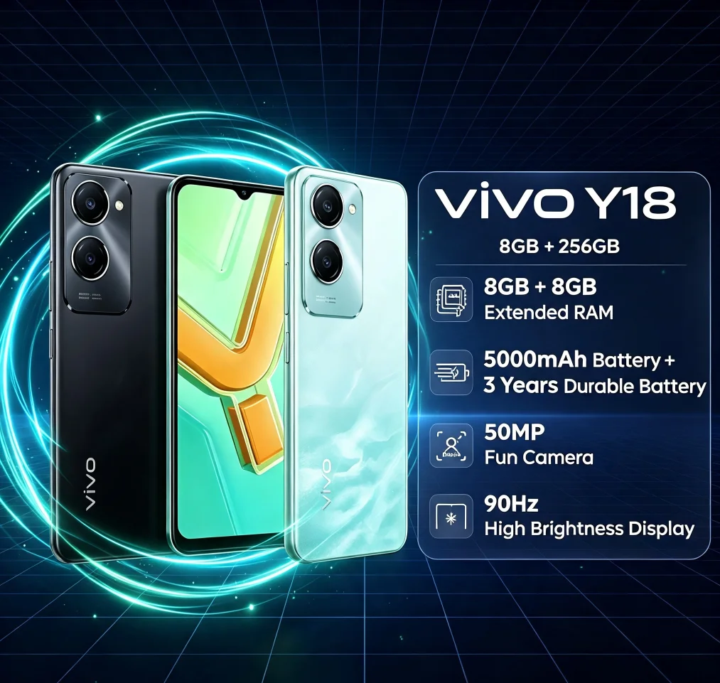 2026 New VIVO Y18 Unlocked Smartphone 8GB+256GB 90Hz Screen 5000mAh Battery High Performance Global Version Mobile Phone