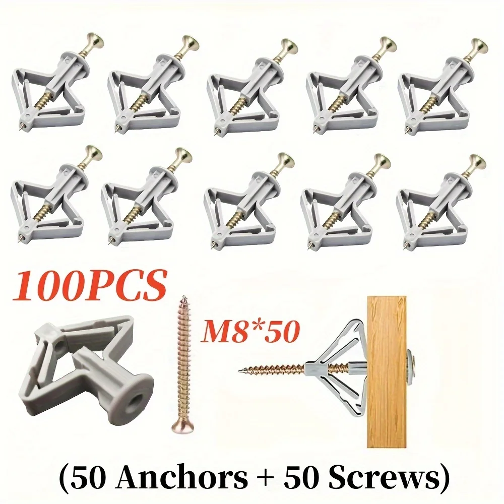 100 Pieces (50 Anchors+50 Screws) Gypsum Board Wall Plastic Anchor Airplane Butterfly Shaped Fixing Parts