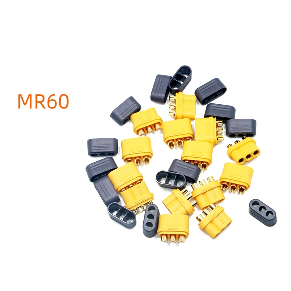 10Pair MR60 MR 60 Fireproof Female Male Three-Core Connector with Sheath 3.5mm Brass Gold Plated for Lipo ESC RC