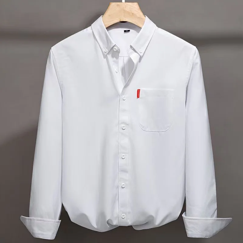 Men's 100% Cotton Shirt Long Sleeve Oxford Fabric Spring Autumn Causal Business Solid Color Dress Shirts Social White Man Clothe