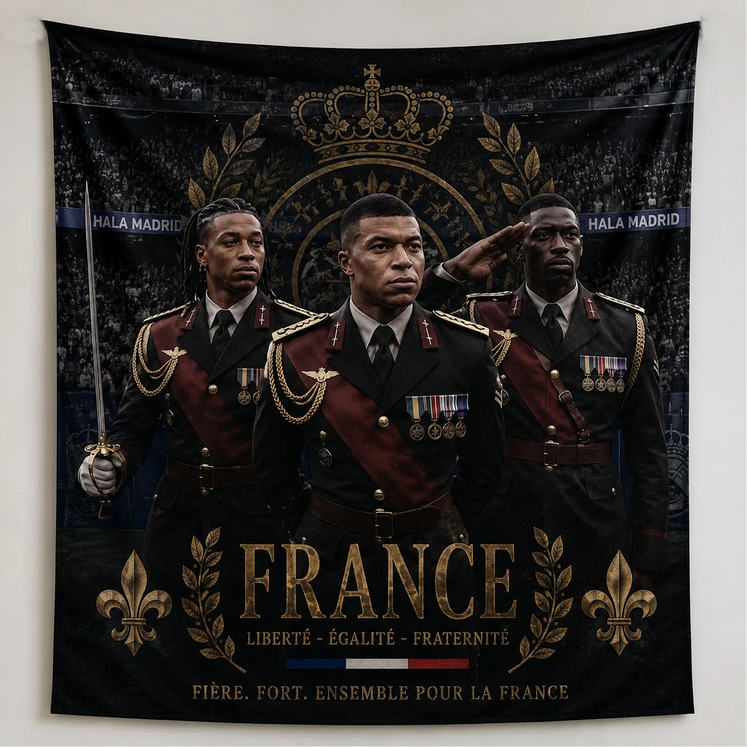 France Heritage Wall Tapestry Vintage French Pride Hanging Tapestry Black Gold Home Decor Bedroom Living Room Collectible Gift