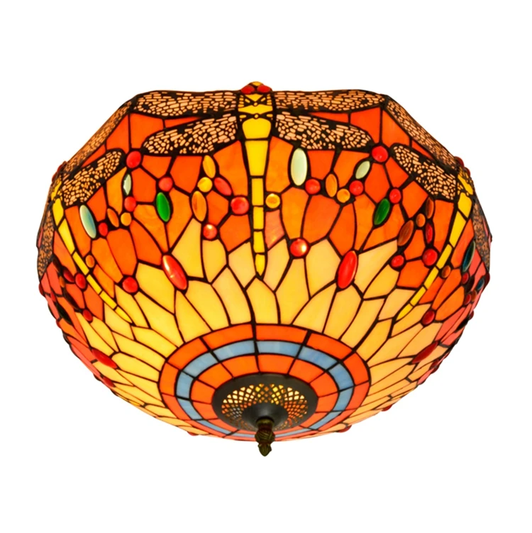 American Classic Red Dragonfly Retro Creative Bar Lighting Tiffany Stained Glass Bedroom Hall Corridor Balcony Ceiling Lamp